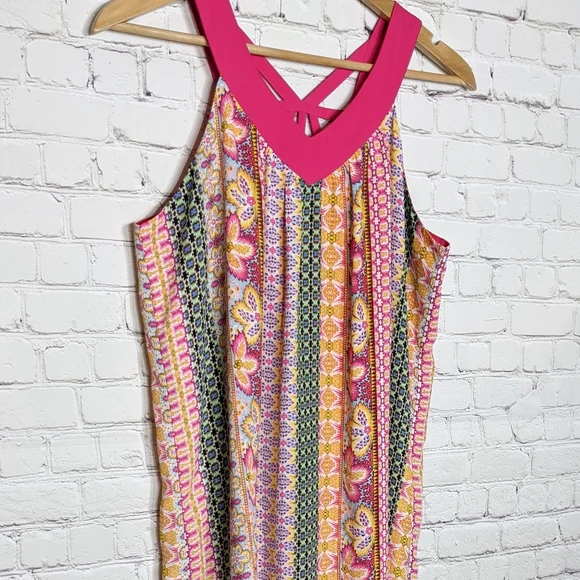 Rose & Olive Pink Floral Tent Dress Small V Neck Tank Sleeveless - Picture 5 of 8